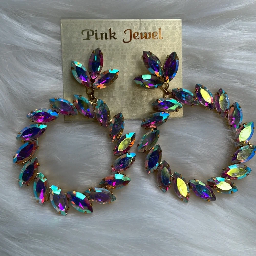 Gold Multicolour open circle earrings - Picture 8 of 12